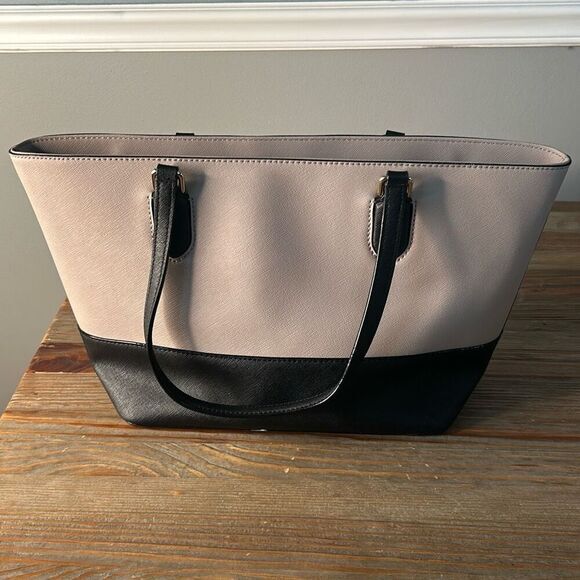 KATE SPADE Laurel Way Medium Dally Tote Bag Warm Beige/Black purse Saffiano Leat - Picture 3 of 9